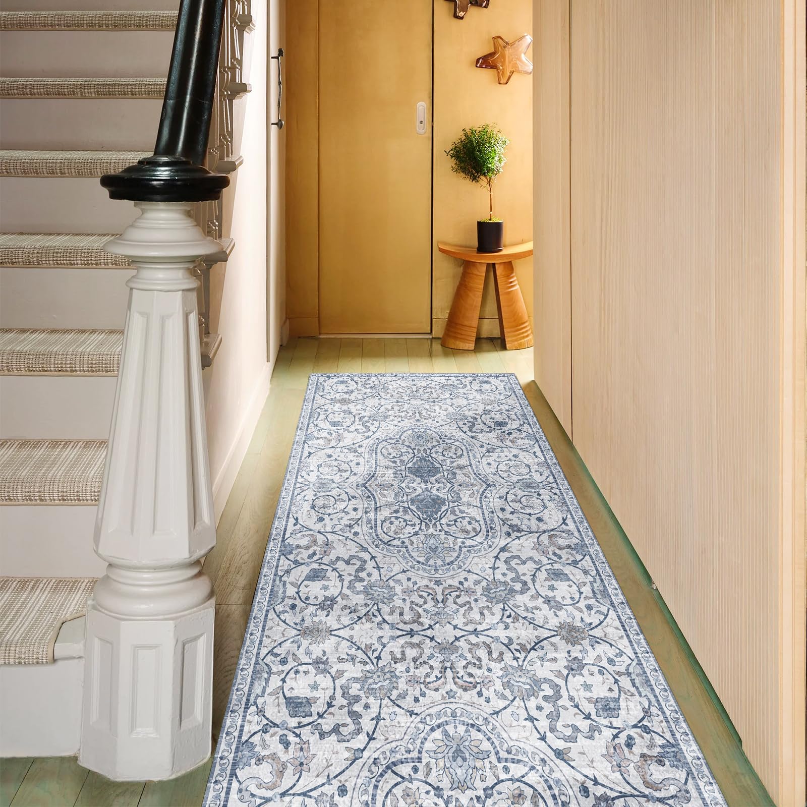 Runner Mat for Hallways Kitchen, 2'x 20' Non Slip Waterproof Rug-Like Pattern Area Mat for Entryway, Vintage Printed Soft Kitchen Floor Rug for
