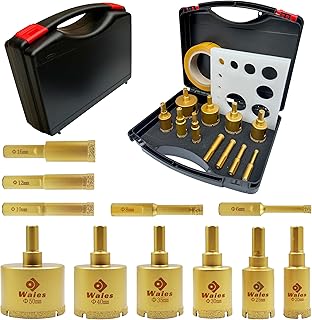 13 Packs Diamond Hole Saw Drill Bit Kit Wet/Dry - Serrated Brazed Core Set with Guide Jig for Ceramic, Glass, Tile, Marble, Granite, Gypsum (6mm-50mm)