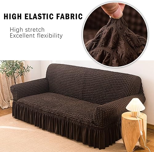 Miniatura 2 de Jeloris Funda elástica para sofá biplaza, fácil de ajustar, con falda, duradera, lavable, protector universal de muebles de alta elasticidad para