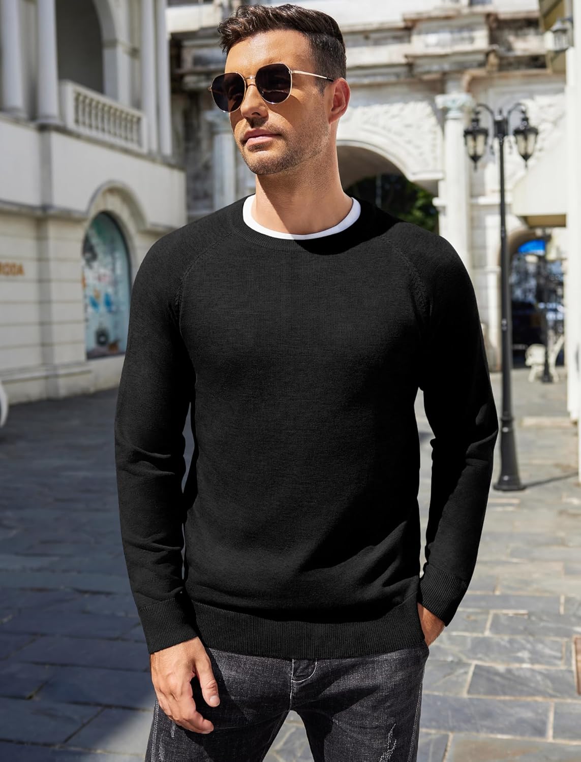 COOFANDY Men's Crewneck Sweater Casual Dress Pullover Sweaters Slim Fit Lightweight Long Sleeve Raglan Sweaters - Image 2