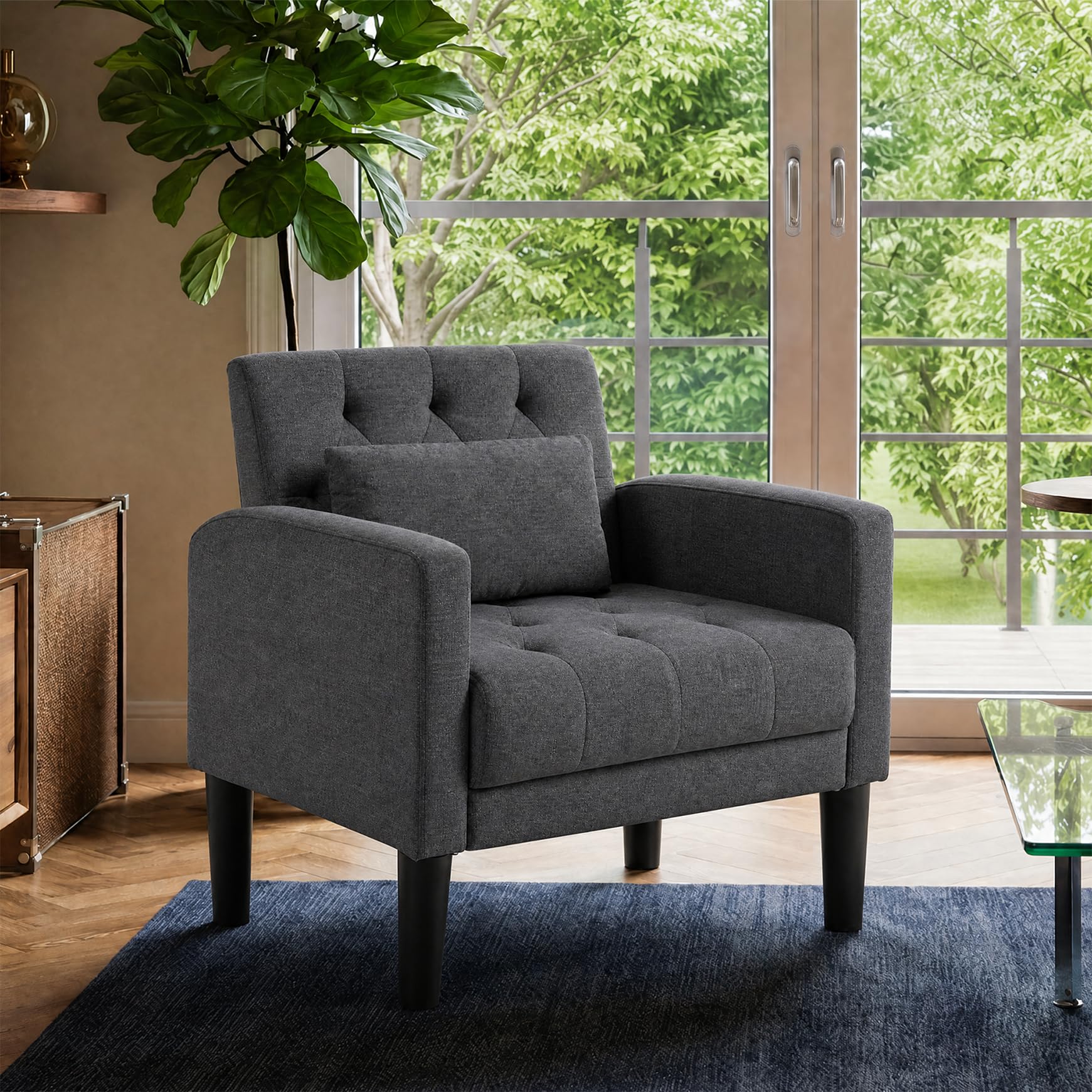 GRAVFORCE Armchair Modern Accent Chair Comfy Upholstered Seats Armchairs for Living Room Bedroom Dining Room Dark Gray — image 1