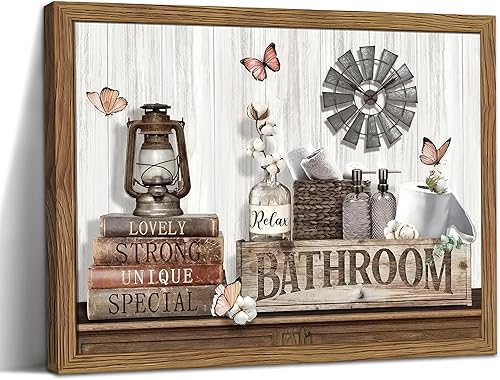 Miniatura 17 de Arte de pared para baño estilo granja, cuadros rústicos de algodón Relax Soak Unwind, pinturas de decoración de pared, pósteres de lienzo de flores