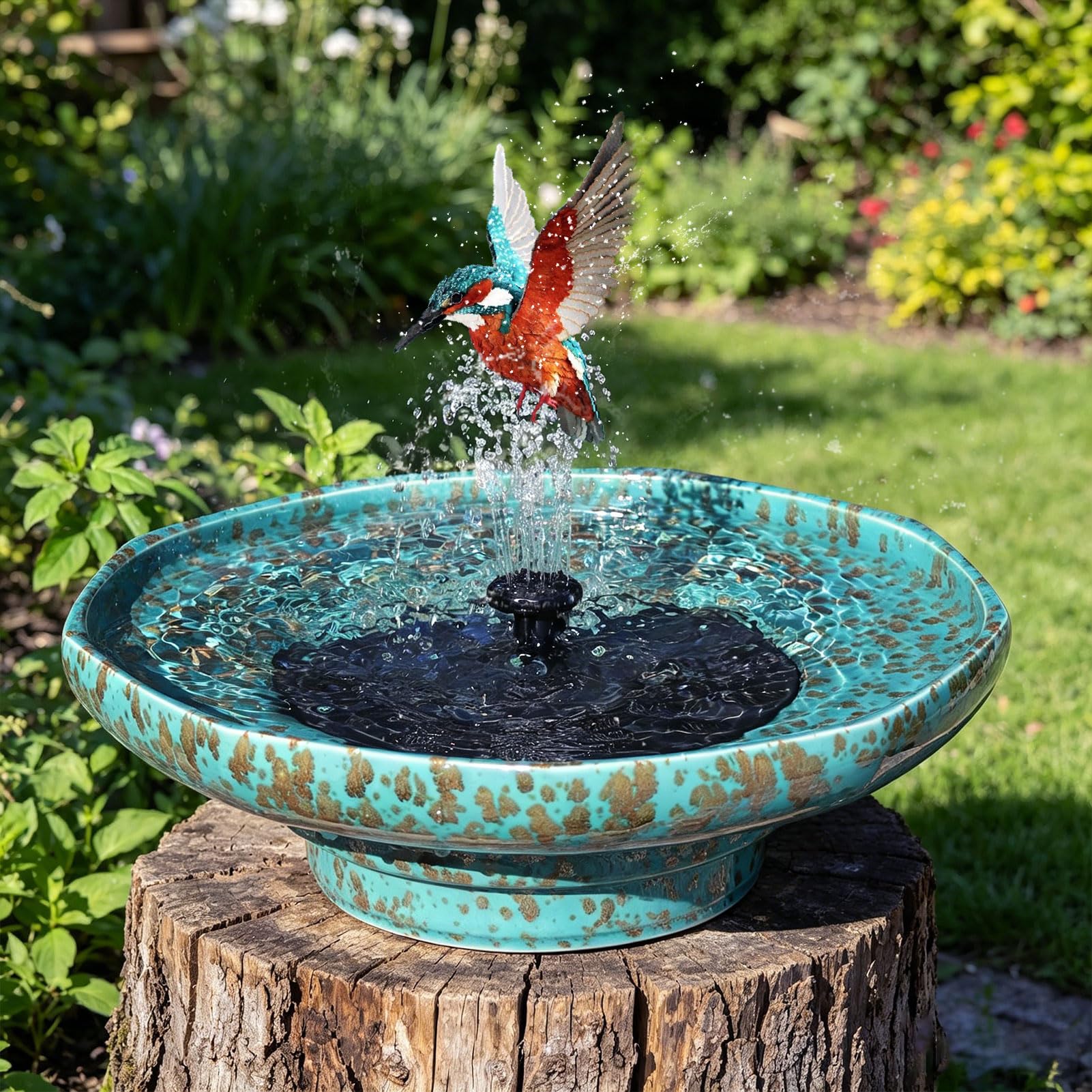 11.6' Solar Ceramic Bird Bath Bowl