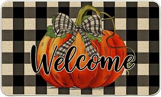 Fall Door Mats 17x29 Inch, Fall Welcome Mats - Buffalo Plaid Fall Decor Farmhouse Fall Pumpkins Doormats, Fall Decorations Rugs for Front Door,Indoor,Outdoor