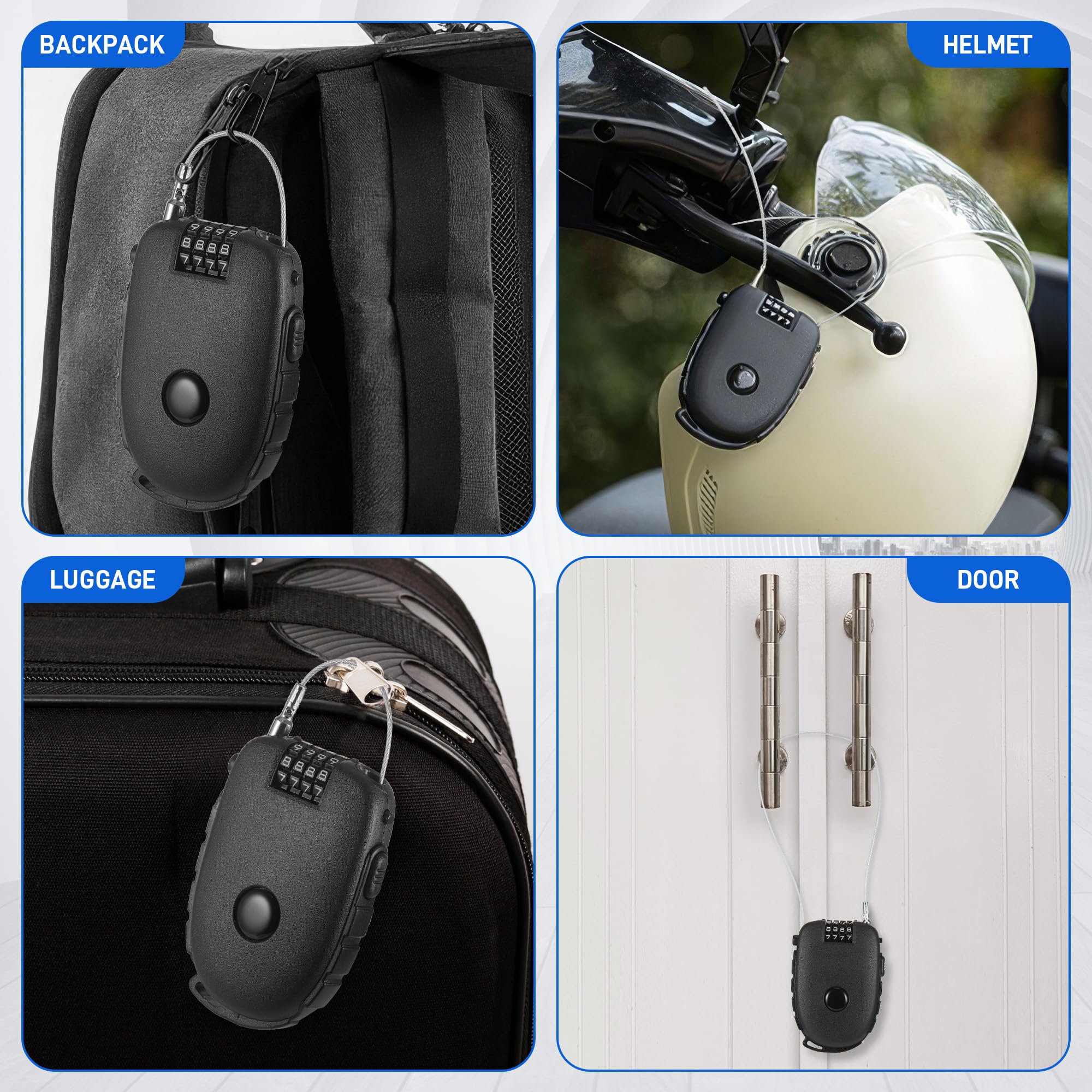 Lucchetto Cavo Retrattile 130cm, 2 Pezzi con Combinazione 4 Cifre, per Casco Moto e Bici, Antifurto Antiruggine, per Bagagli, Sci, Elettrodomestici