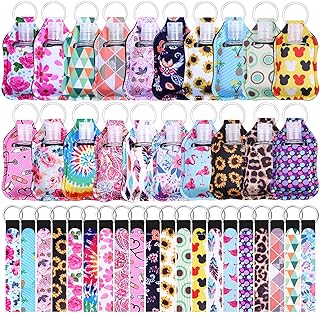 Empty Hand Sanitizer Holders Set 60pcs, Include 20 Portable Refillable Travel Bottle Container with Flip Cap, 20 Reusable Bottle Holders, 20 Wristlet Keychain