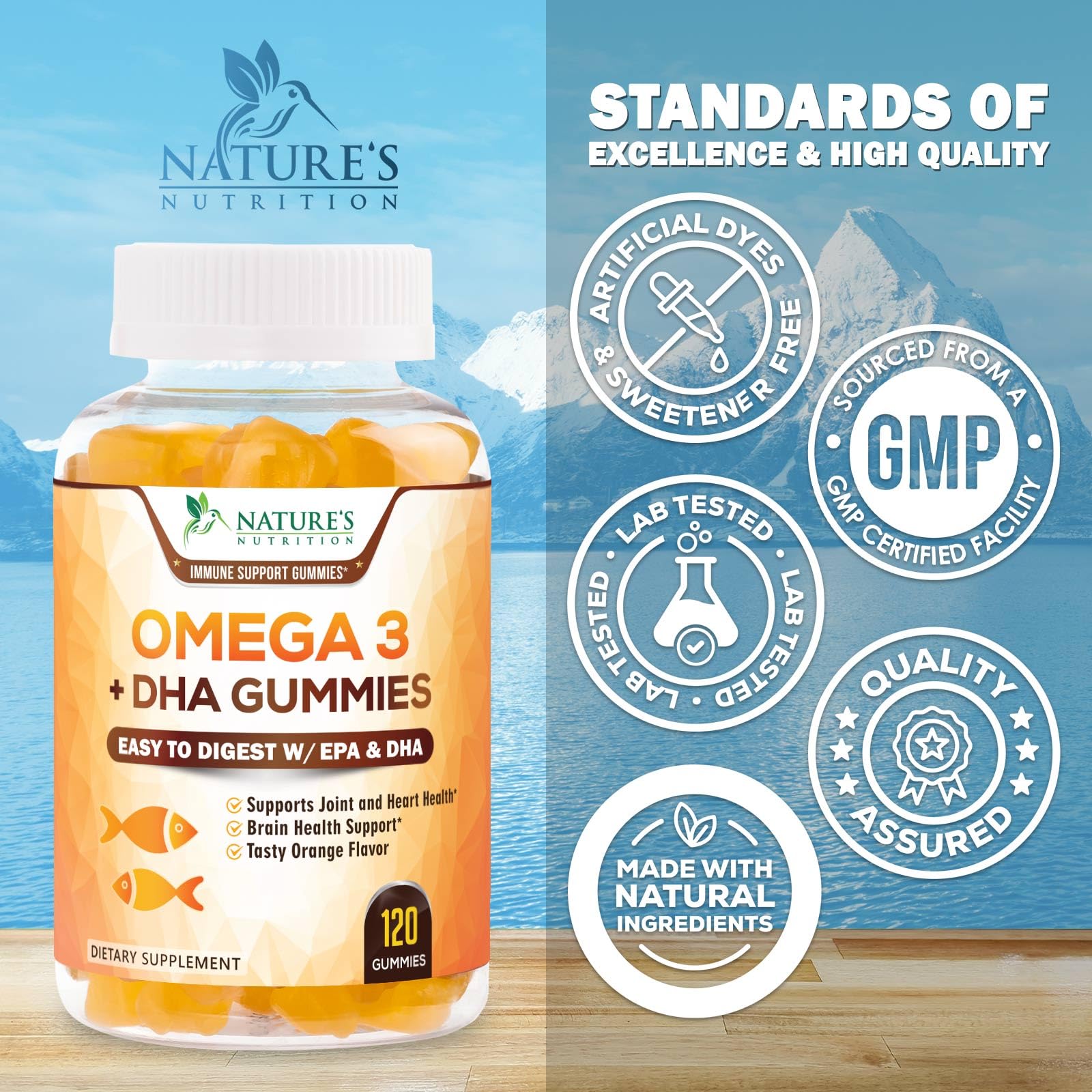 Omega 3 Fish Oil Gummies - Triple Strength Omega 3 Gummy Supplement with High Absorption DHA & EPA - Heart, Joint & Brain Support - Delicious Orange Flavor Fish Oil Nature's Vitamin - 120 Gummies — Amazon image 4