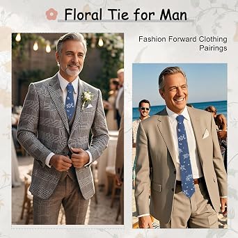 LJBFNN Floral Ties for Men Flower Pattern Mens Ties 2.8 Cotton Neckties for Wedding Groomsmens Party Formal Attire Tuxedo