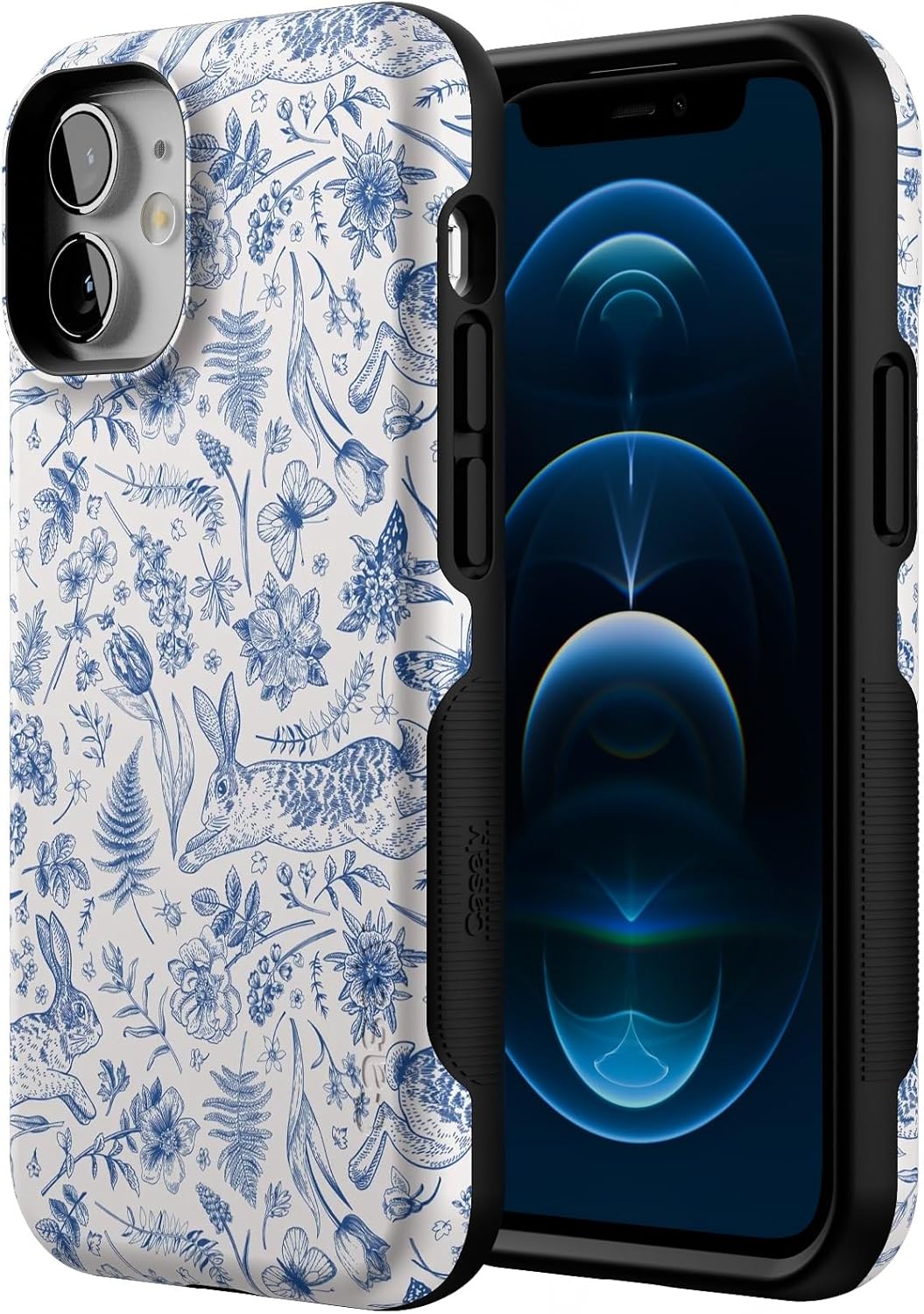 Casely iPhone 12 Mini Case | Hop & Bloom | Bunny Toile | Bold Protective Design | Compatible with MagSafe