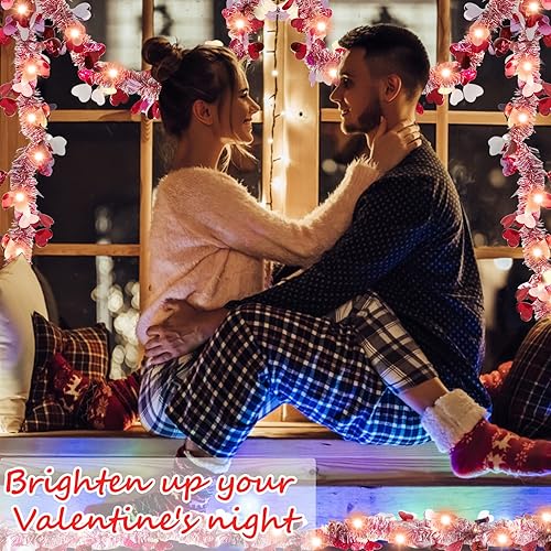 Miniatura 4 de Guirnalda LED de oropel de San Valentín de 65.6 pies, guirnaldas de oropel de corazón, guirnaldas de San Valentín con luces para bricolaje,
