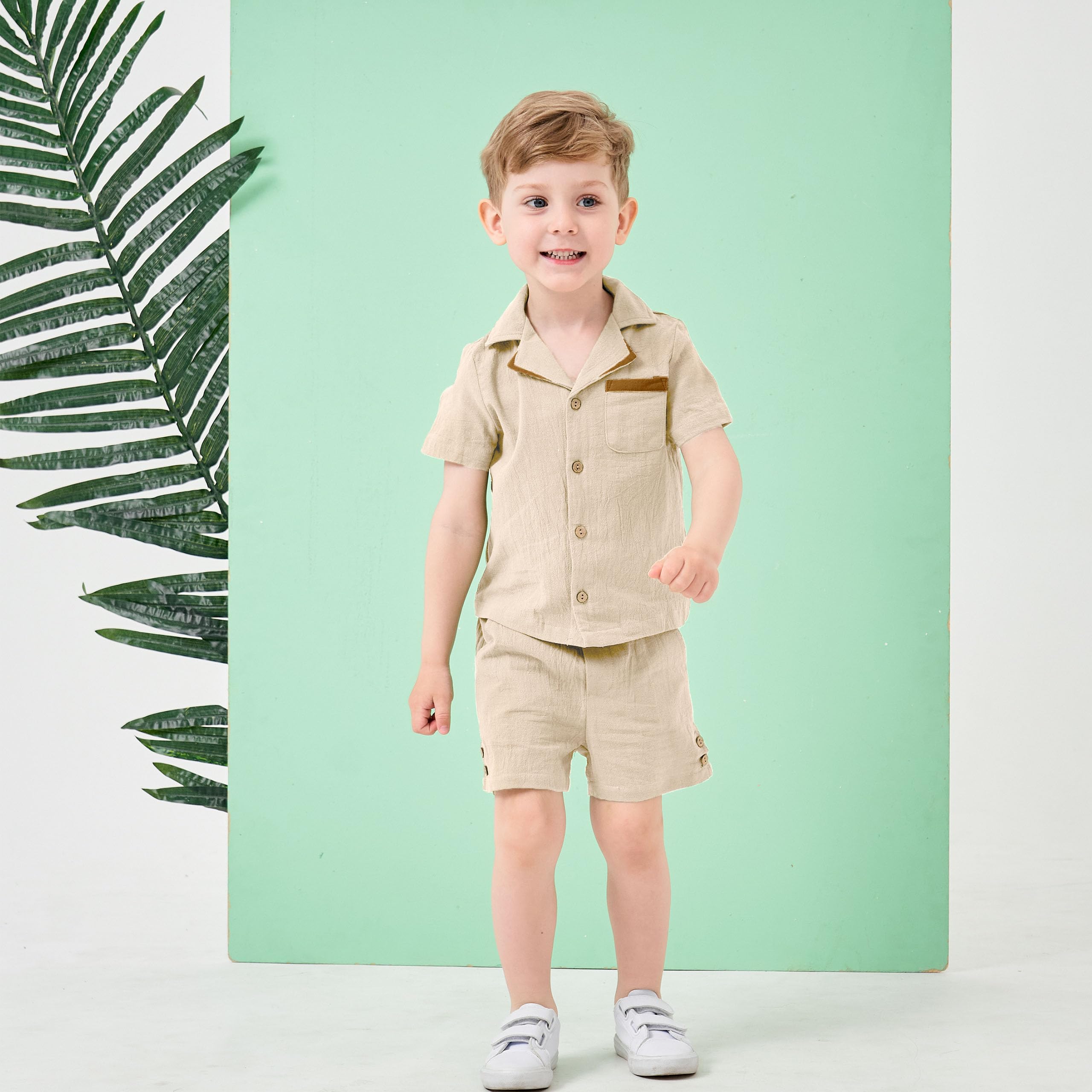 Volunboy Completi Estivi Bambino, Cotone e Lino Maglietta a Manica Corte e Pantaloncini Set per Neonato Ragazzi 1-4 anni