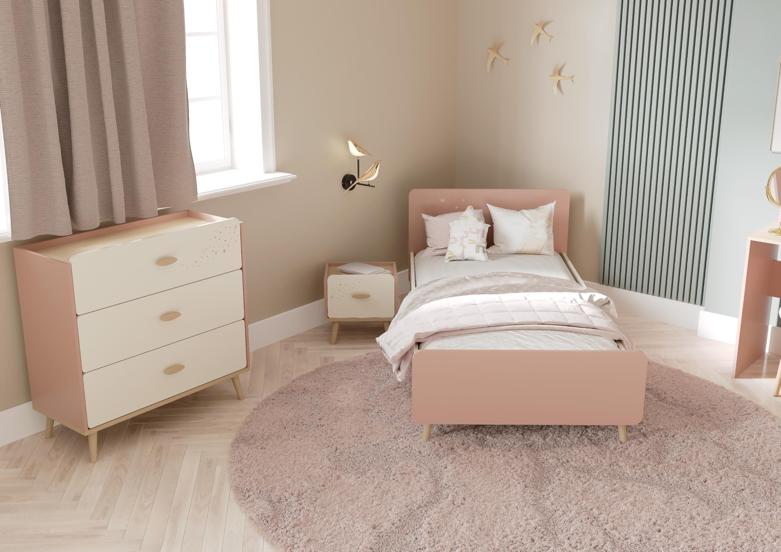 Table De Chevet Enfant 1 Tiroir Rose Et Blanche - Peinture Non Toxique, Dimensions 40x40x36 Cm | Chambre D'enfant Gamme Suzie