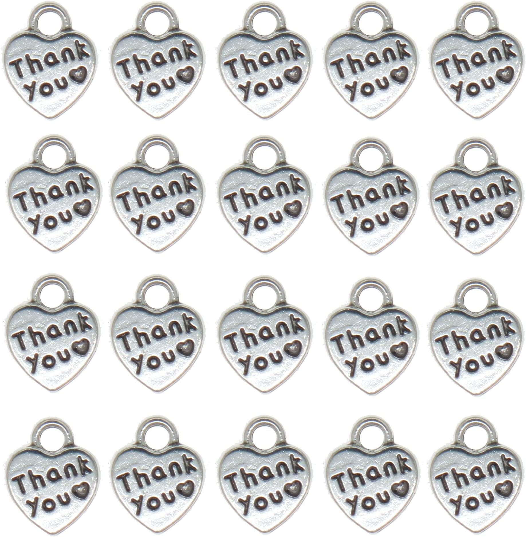 Thank You Heart Charms,100pcs Antique Silver Heart Charms Love Pendant Charms Bulk Crafts Supplies for Jewelry DIY Necklace Bracelet Making