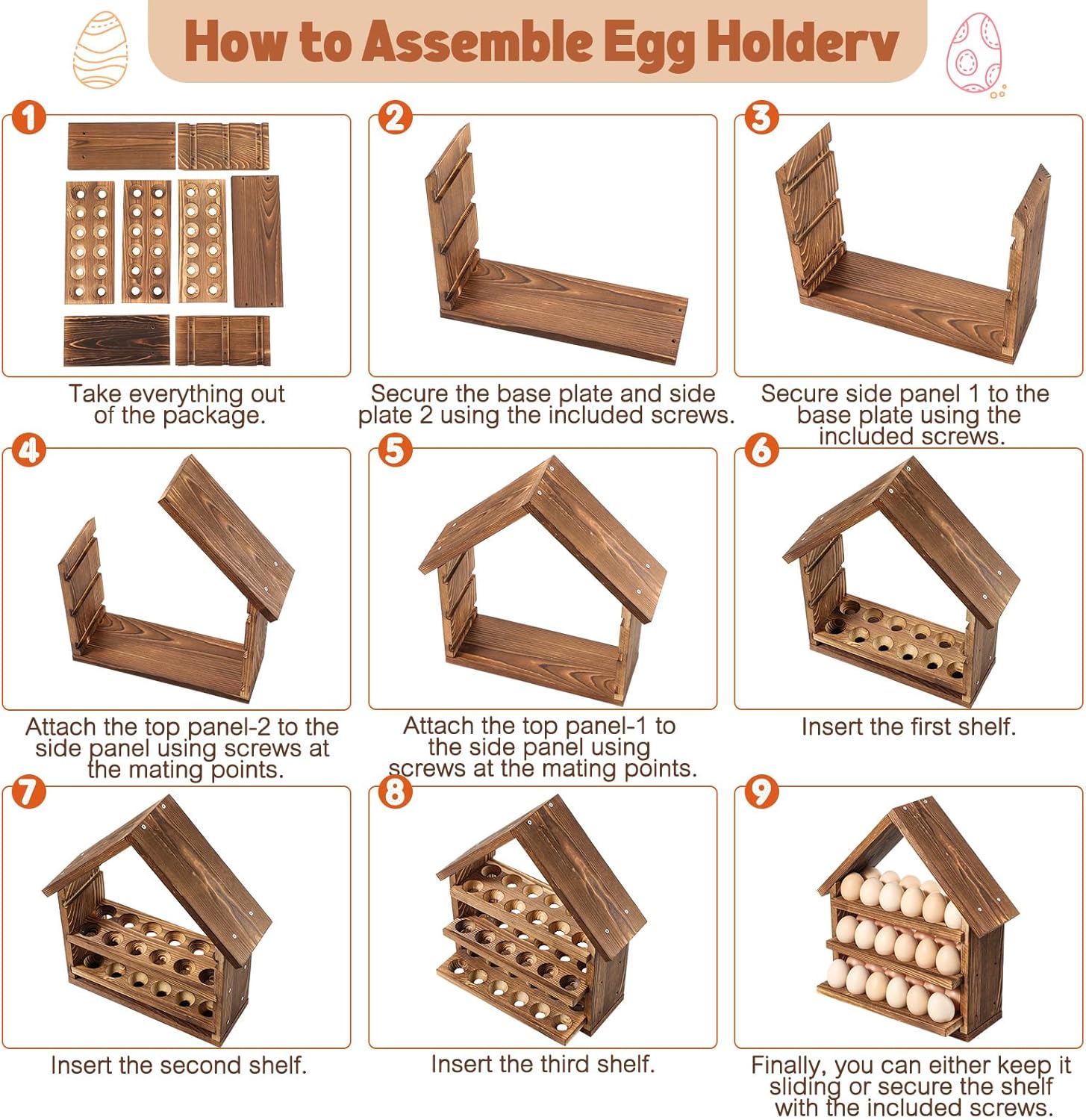 Remerry Wooden Egg Holder Countertop 3 Tier House Shape Fresh Egg Storage 36 Hole Pull out Eggs Racks Basket for Home Craft Room Farmhouse Kitchen Counter Organizer(No Door)