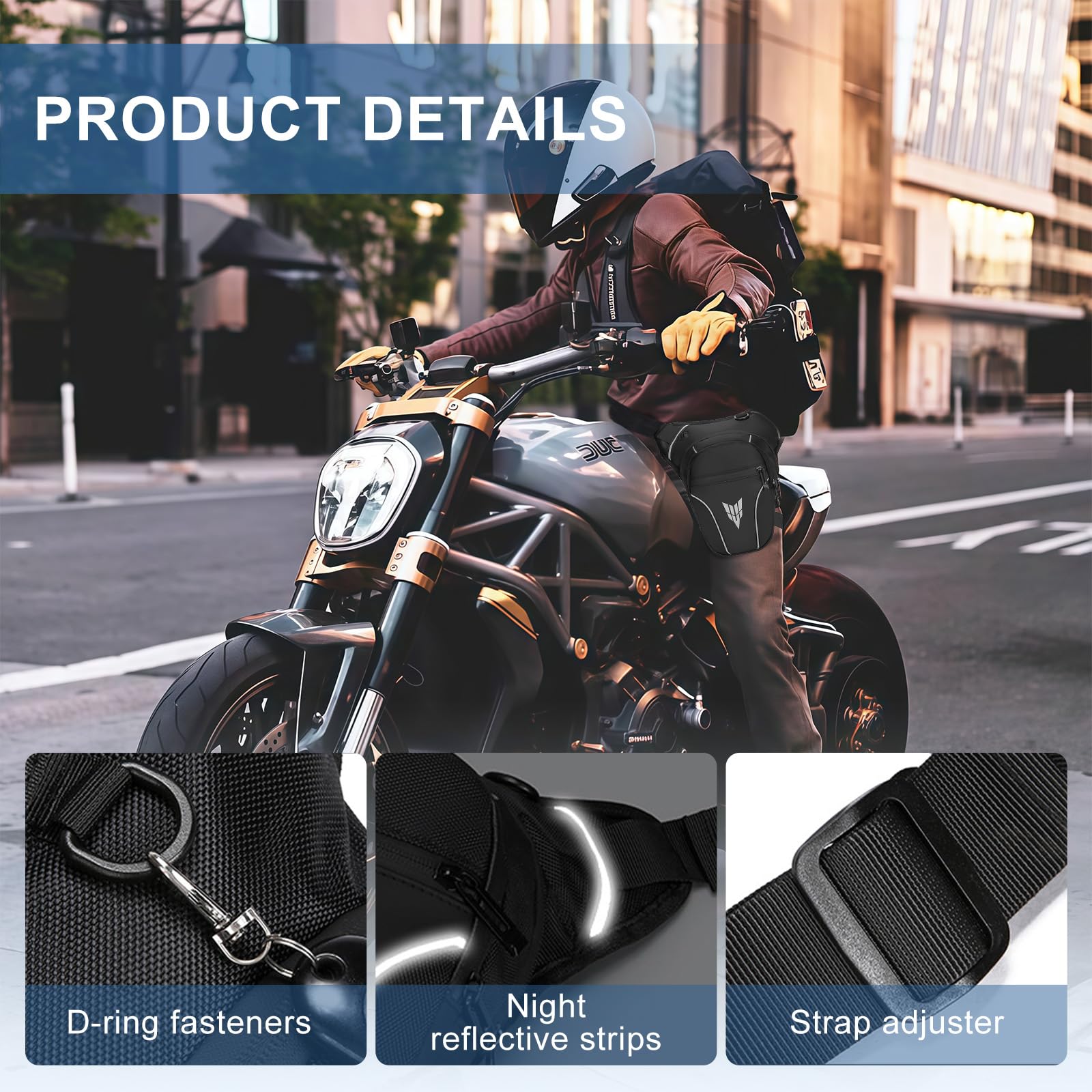 Flintronic Torba na Motocykl, Taktyczna Nerka na Nogę, Wytrzymała Torba na Bieganie z Regulowanym Paskiem na Nogę i Odblaskową Taśmą, do Jazdy na Rowerze, Wędkarstwa, Kampingu, Sportu