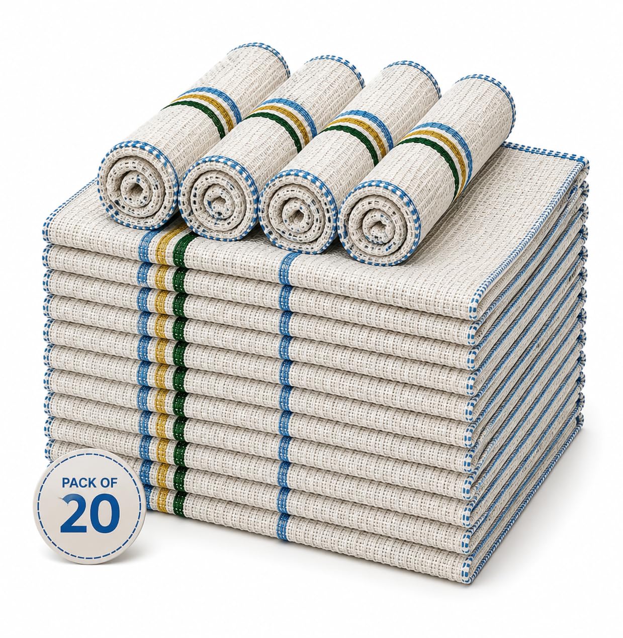 Kitchen Dish Cloths Pack of 20 – 100% Cotton Washing Up Cloths, Highly Absorbent & Reusable Cleaning Cloths for Dishes, Worktops, Glassware & Everyday Kitchen Cleaning