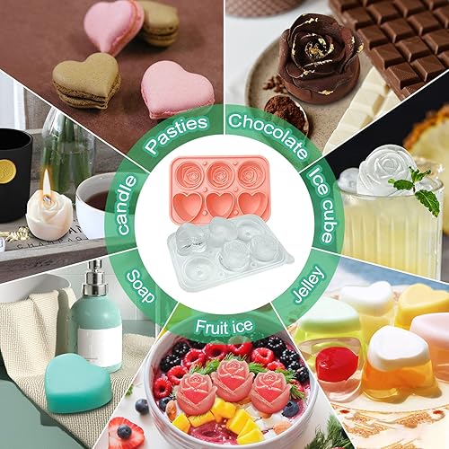 Miniatura 6 de Paquete de 2 moldes de silicona para cubitos de hielo, bandejas de hielo en forma de corazón 3D, moldes de cubitos de hielo negros con tapa