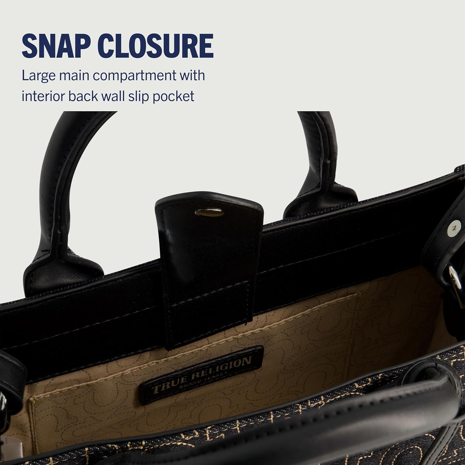 True Religion Women's Tote Bag, Quilted Horseshoe Travel Shoulder Handbag with Adjustable Crossbody Strap