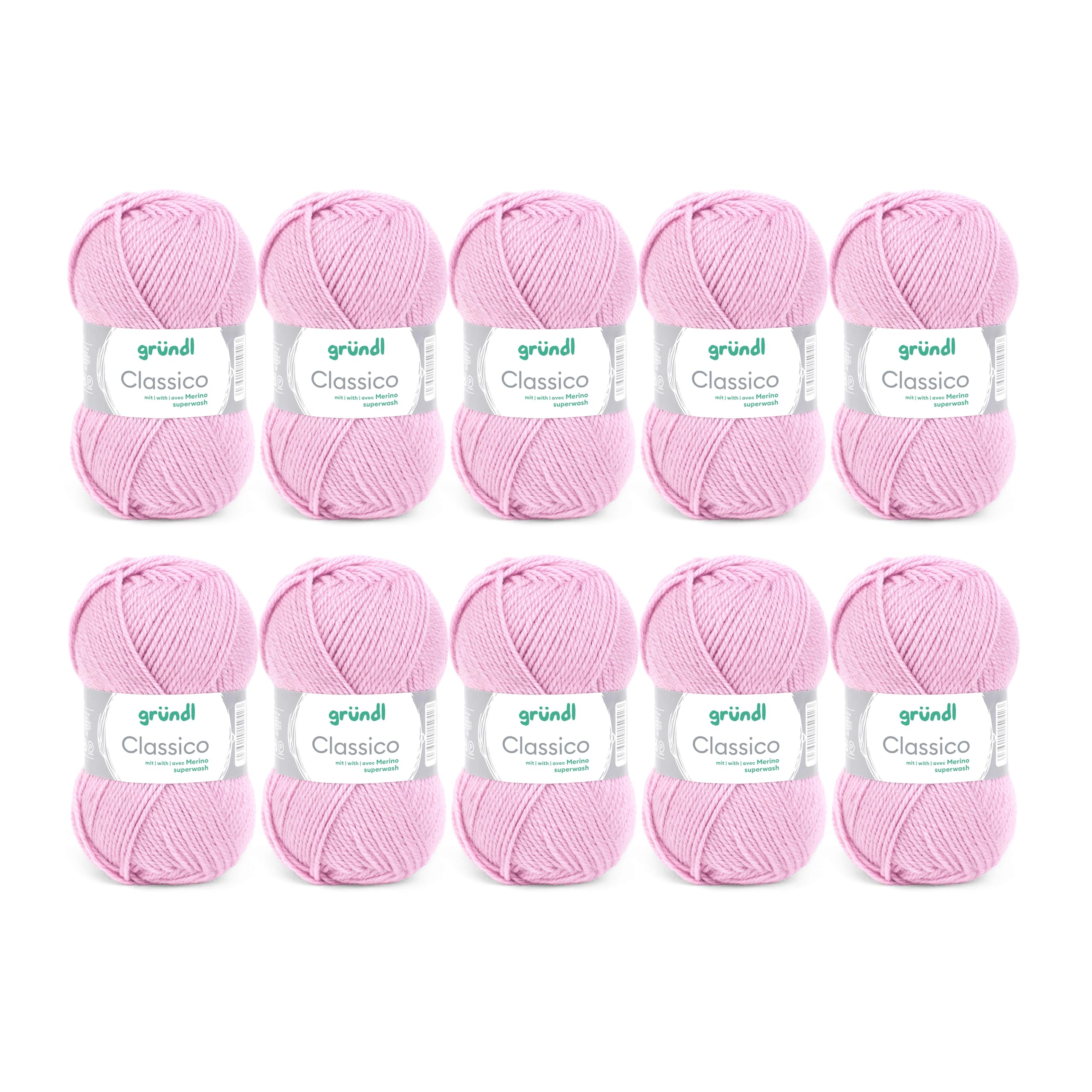 Lana Gründl Classico (filato per maglia/uncinetto certificato OEKO-TEX® in 50% pura lana vergine (merino superwash) e 50% poliacrilico, 50 g/120 m, ferri: 3,5-4,5, 10 gomitoli da 50 g), Rosa