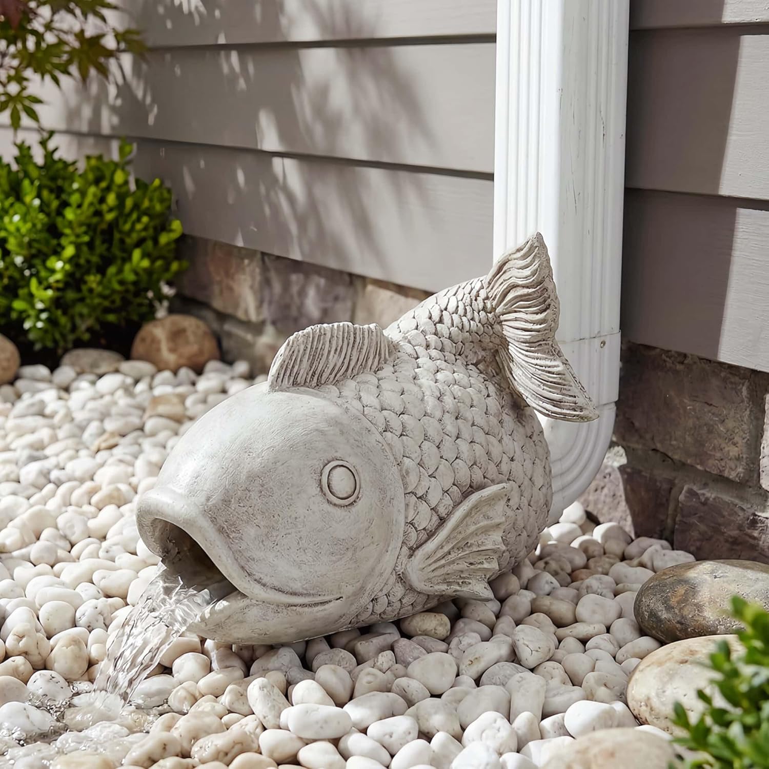 Real Fish Sculpture Gutter Diverter Rain,Eco-Friendly Resin Gutter Extender Diverter,Deco Gutter Extension Downspout, Splash Block, Perfect Rain Gutter Downspout Extension for 3"x4" Downspouts