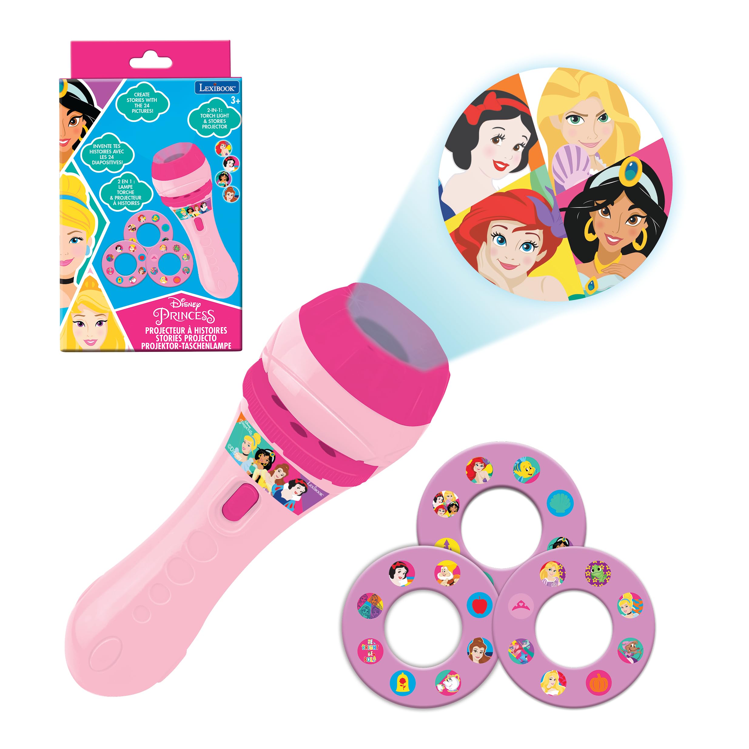 LEXIBOOK, Disney Princess Story Projector and Flashlight, Pink, LTC050DP, Small
