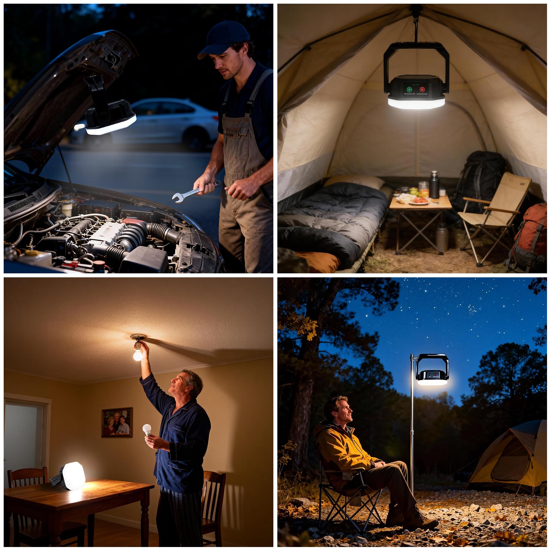 RadiantFlux Lanterna da campeggio a LED solare, sensazione estetica meccanica, luce impermeabile per tenda con 3 modalità di illuminazione, 6600 mAh, 10 ore essenziali da campeggio, torcia portatile