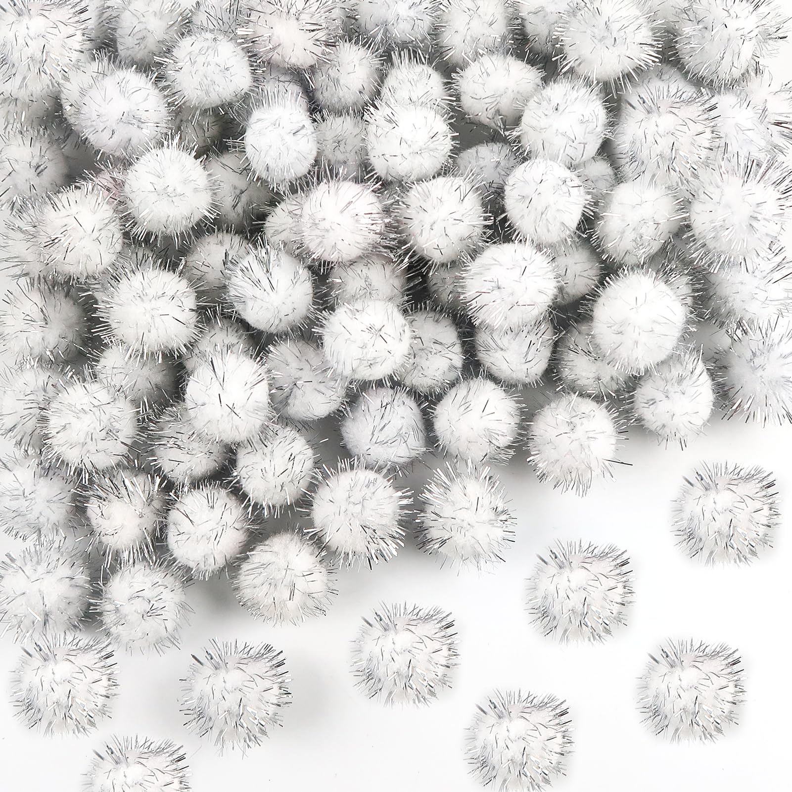 TOAOB 100 Stück Weiß Pompons zum Basteln Glitzer 25 mm Mini Pompom Flauschigen Plüsch set Bälle Kunst Bommel für Dekorieren Verzieren Nähen DIY Lustige Kreativen Handwerk