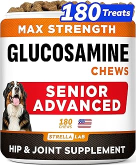 Senior Advanced Glucosamine Chondroitin Joint Supplement for Dogs - Hip & Joint Pain Relief Pills - Large & Small Breed - Hip Joint Chews Canine Joint Health - Chews Older Dogs - Bacon Flavor - 180Ct