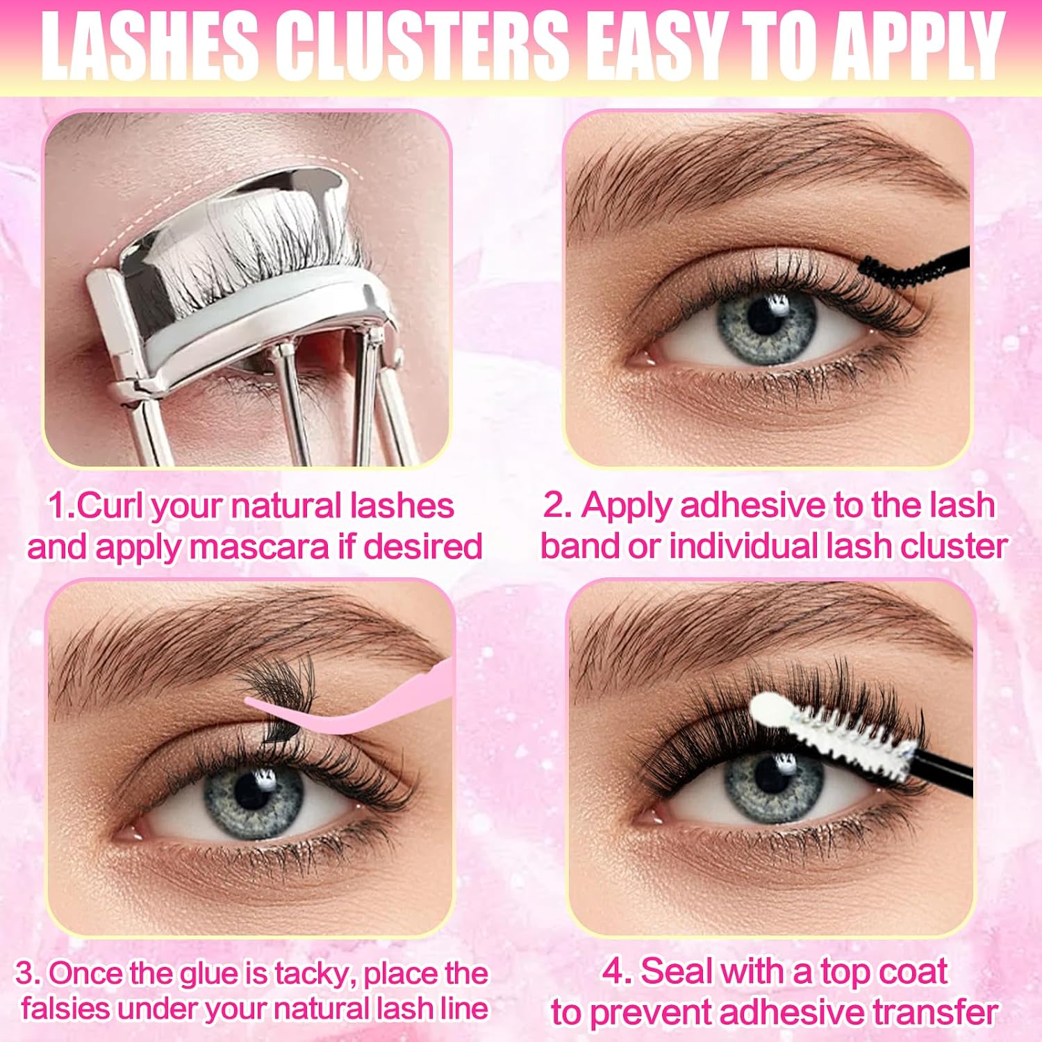 Lash Clusters Kit, 22 Top Styles of Wispy Manga Lashes (10-18mm),4 Bottom Lash Rows, D Curl Volume Lash Book Set with Glue, Brush Tweezers, Fluffy Natural Look Easy to Apply