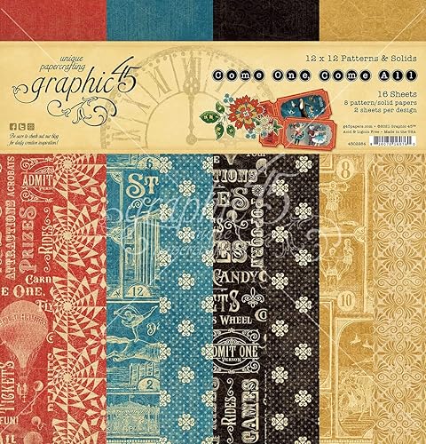 Graphic 45 Ven uno, ven todos! Patrones y almohadillas sólidas de 12 x 12 pulgadas