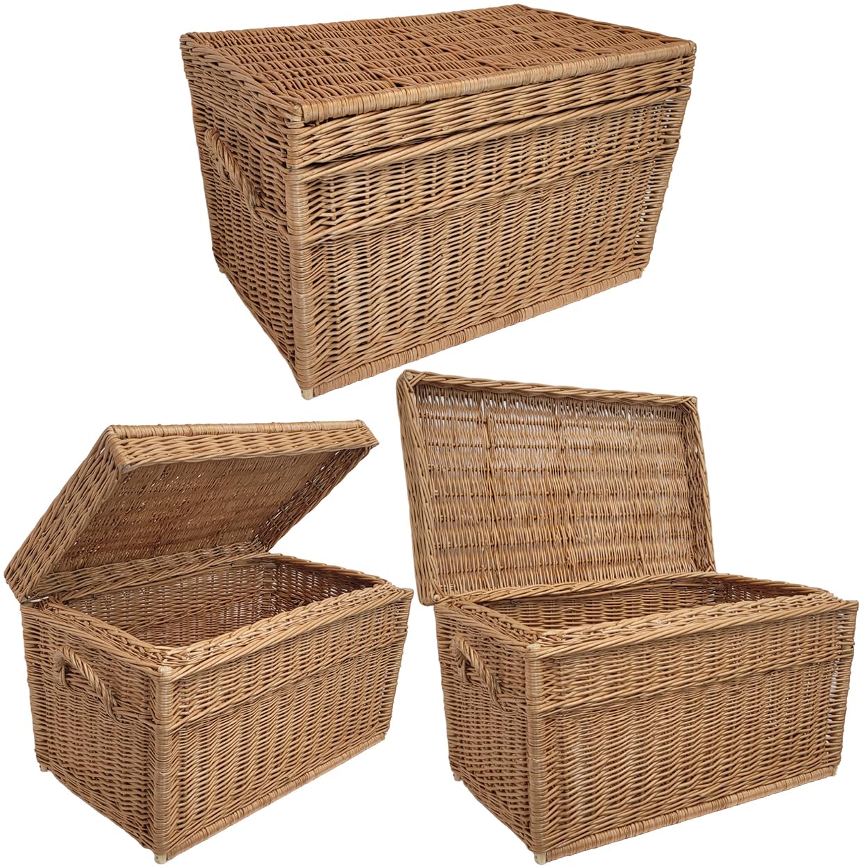 Weeco Cesta de Mimbre Natural de 70 cm Con Tapa Abatible - Hecha a Mano para Juguetes y Colada