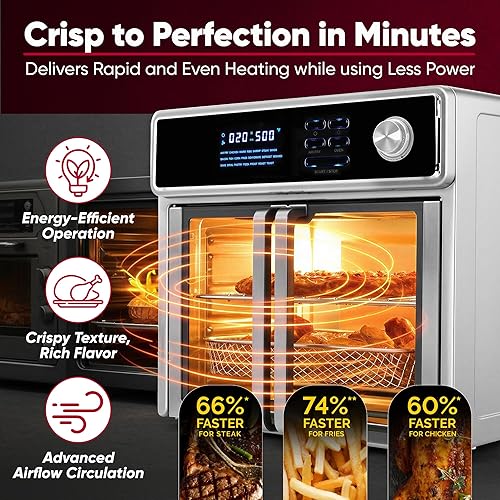 Miniatura 4 de Horno freidora de aire, horno tostador 10 en 1 de 26 cuartos de galón y freidora de aire, freír, hornear, asar, asar y más, puertas francesas de