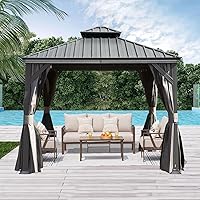 Vista 19 de Domi Gazebos de techo rígido de 12 x 14 pies, cenador de metal de aluminio con toldo de doble techo de acero galvanizado, cortina y red, pabellón