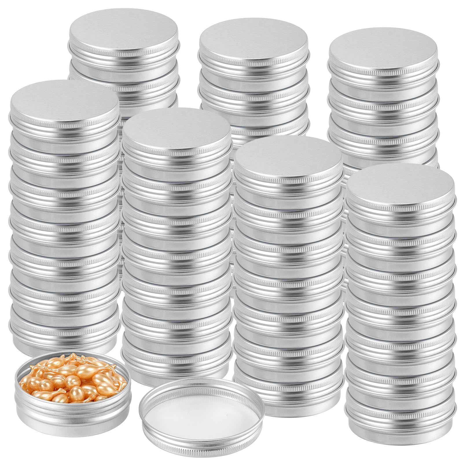 ZEONHEI 56 Pack 60ml/2oz Aluminum Tin Cans, Screw Top Aluminum Tins with Lids, Empty Round Metal Tins Jars