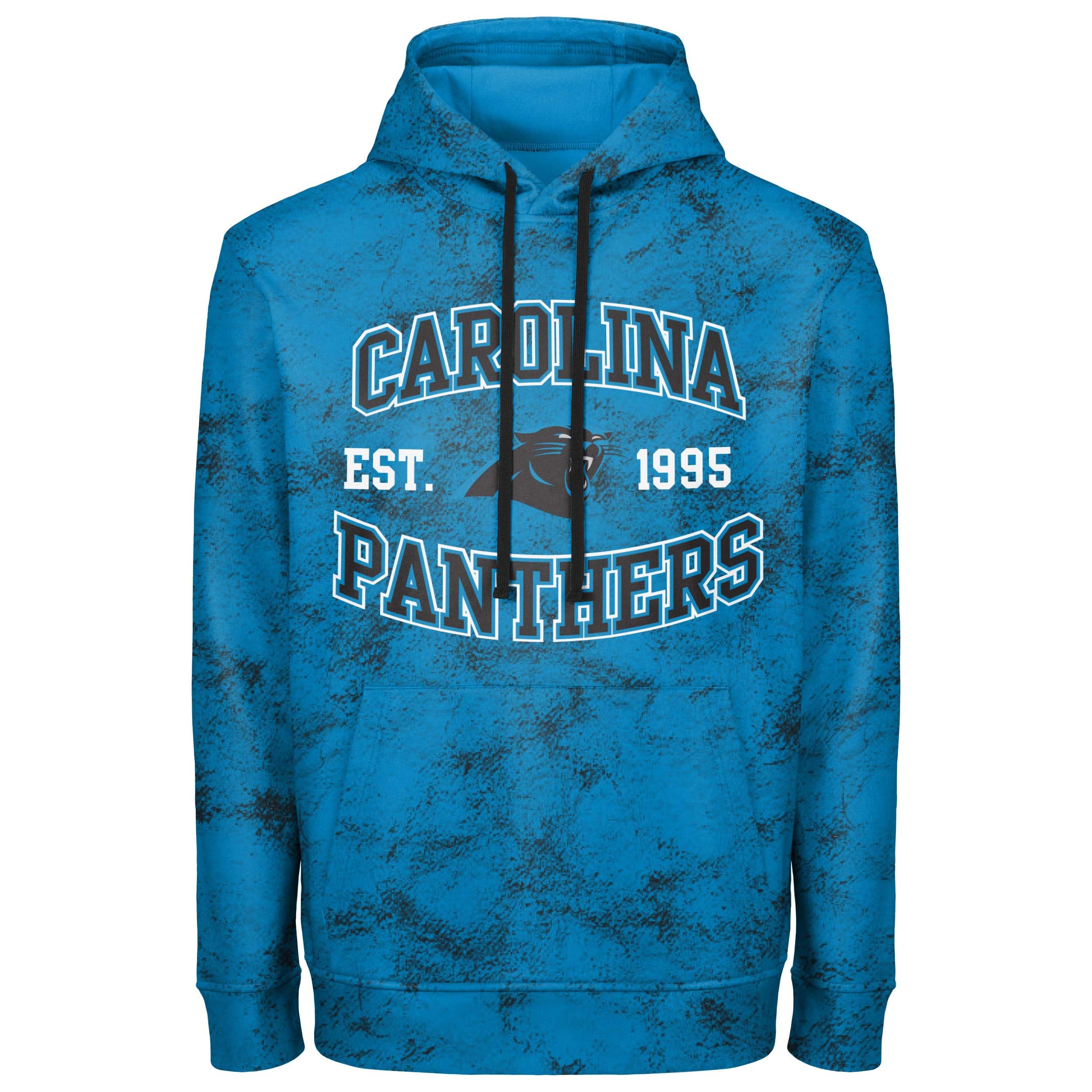 FOCO NFL Men's Officially Licensed Established Wordmark Camo Performance Throwback Team Color Pullover Sweatshirt Hoodie, Carolina Panthers - Black, Small