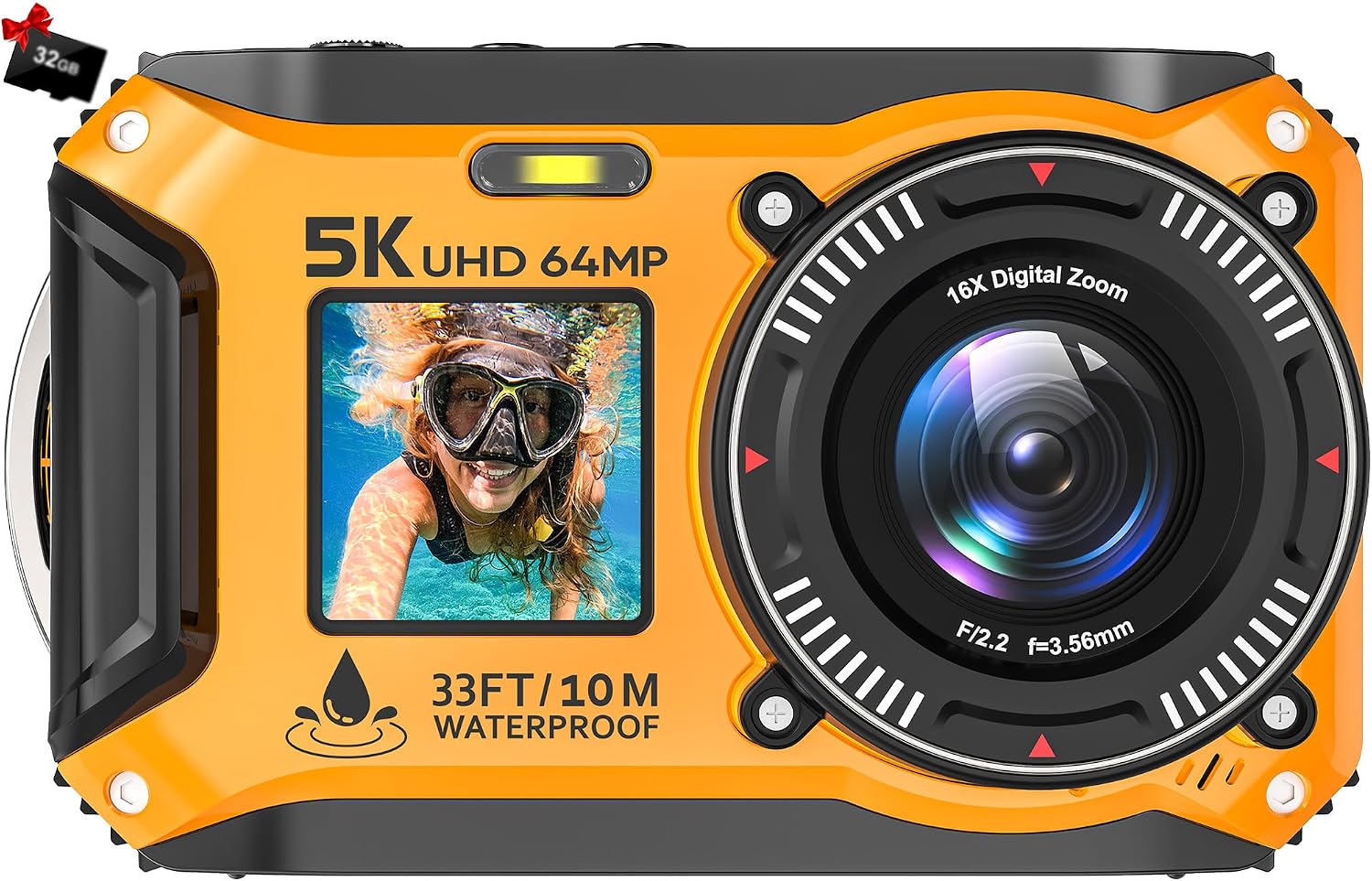 Sisusy 5K Underwater Camera 64MP, 33FT Waterproof