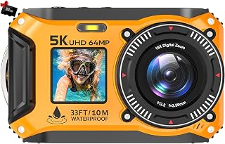 5K Underwater Camera 64MP 33FT Waterproof, 32GB Card Dual-Screen Dustproof