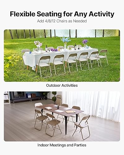 Miniatura 8 de VEVOR Paquete de 4 sillas plegables, sillas plegables de cuero con marco de metal resistente y cojín acolchado, sillas de mesa plegables portátiles