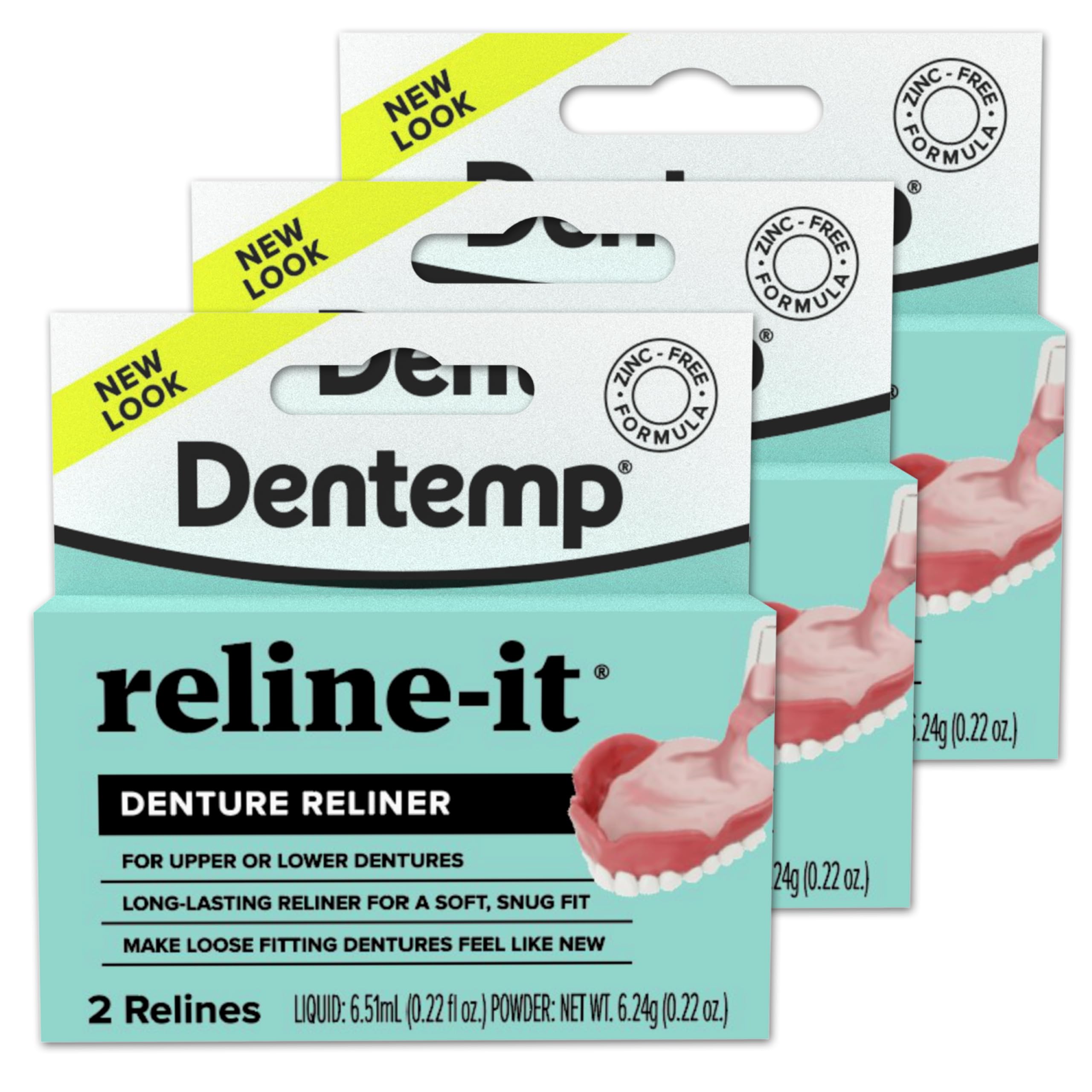 Dentemp Denture Reline Kit - Advanced Formula Reline It Denture Reliner (Pack of 3) - Denture Kit to Refit and Tighten Dentures for Both Upper & Lower Denture (Packaging May Vary)