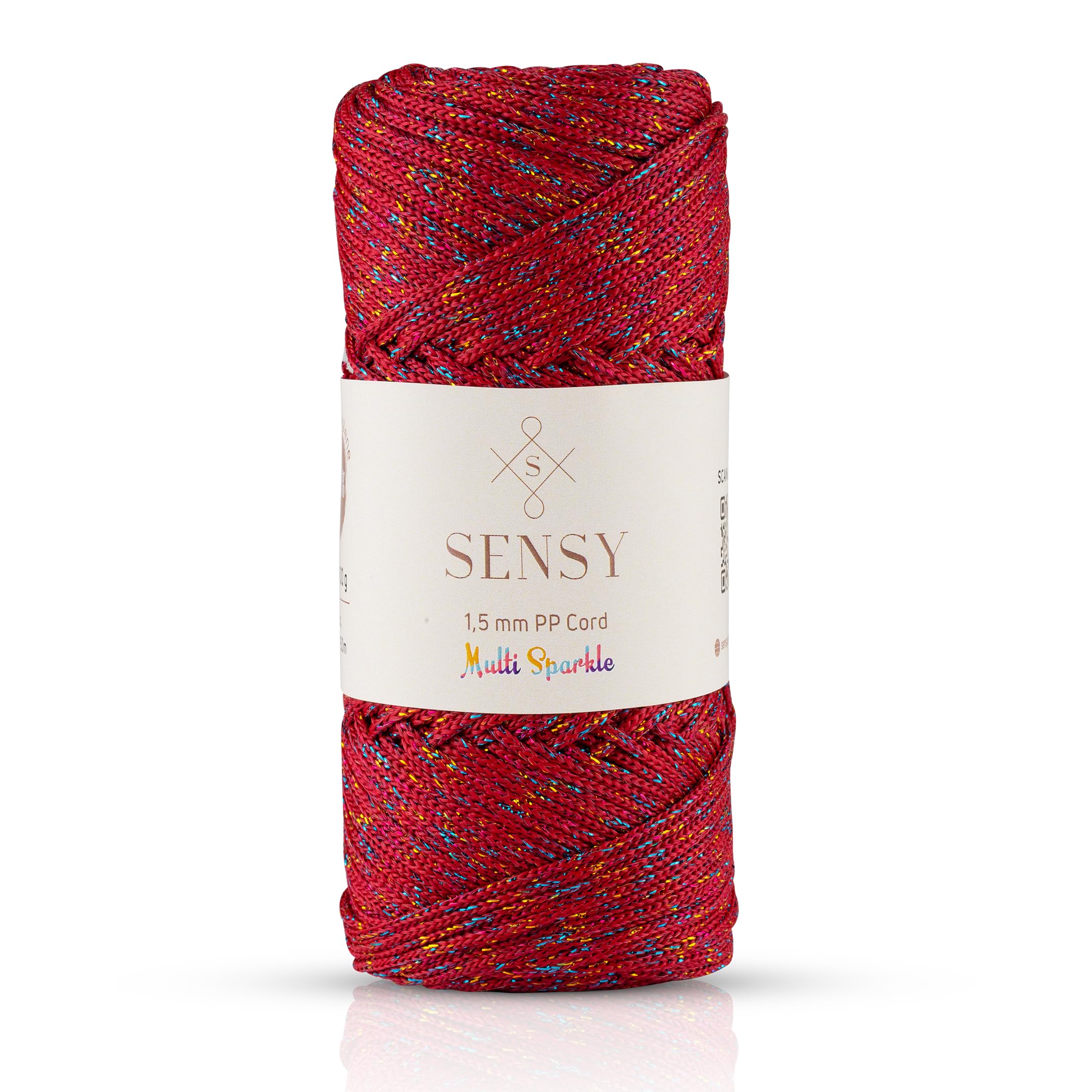 Sensy 1.5mm 164 Yards Sparkle Polyester Rope 90% Polypropylene 10% Polyester Cord Macrame Cord Crochet Bag Cord Macrame Rope Crochet Thread Gift for Knitter (Dark Red Multi Sparkle)