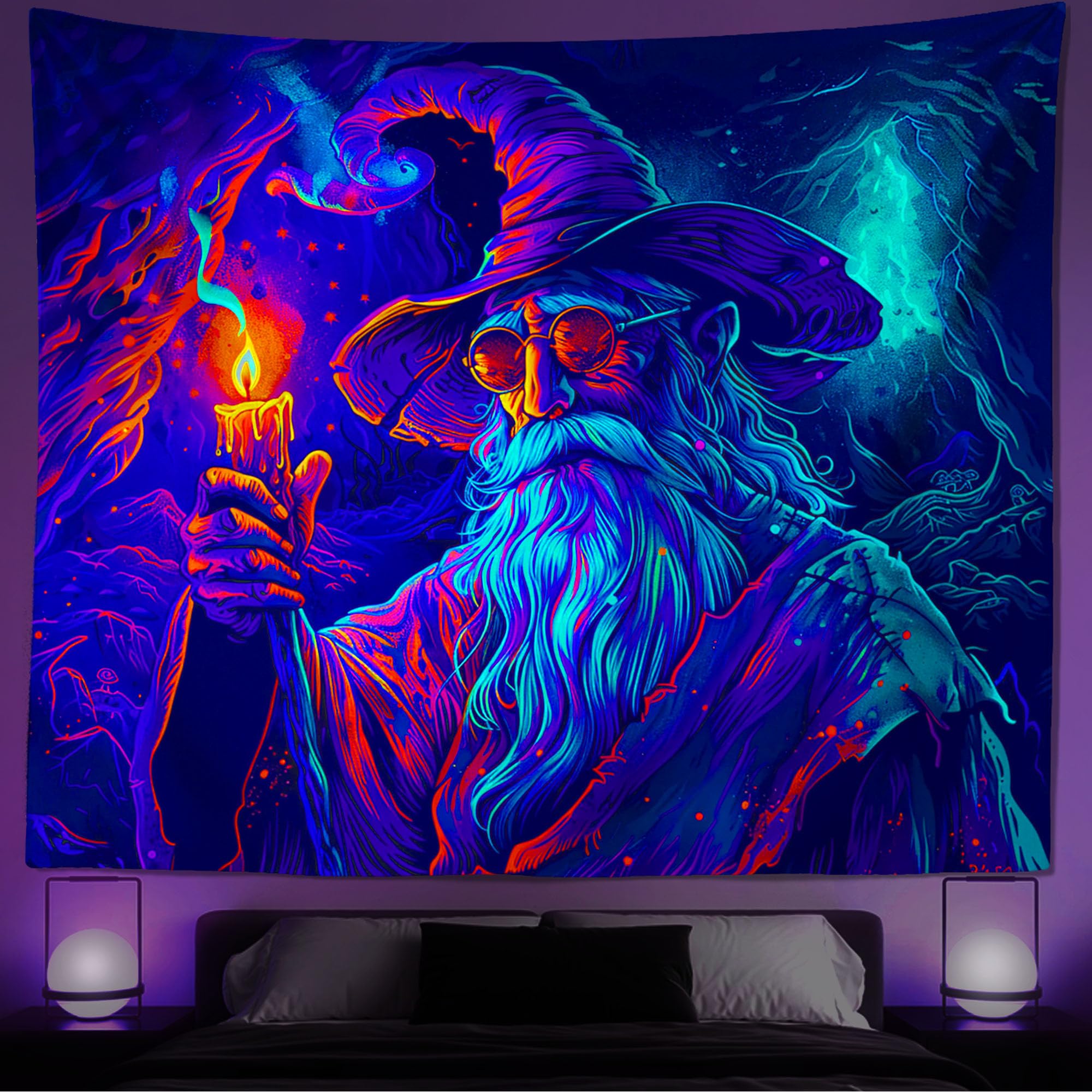 Wergund Halloween Blacklight Wall Hanging, UV Reactive Glow in Dark Aesthetic for Home, Bedroom, Living Room Decor - 51 x 59 Inches