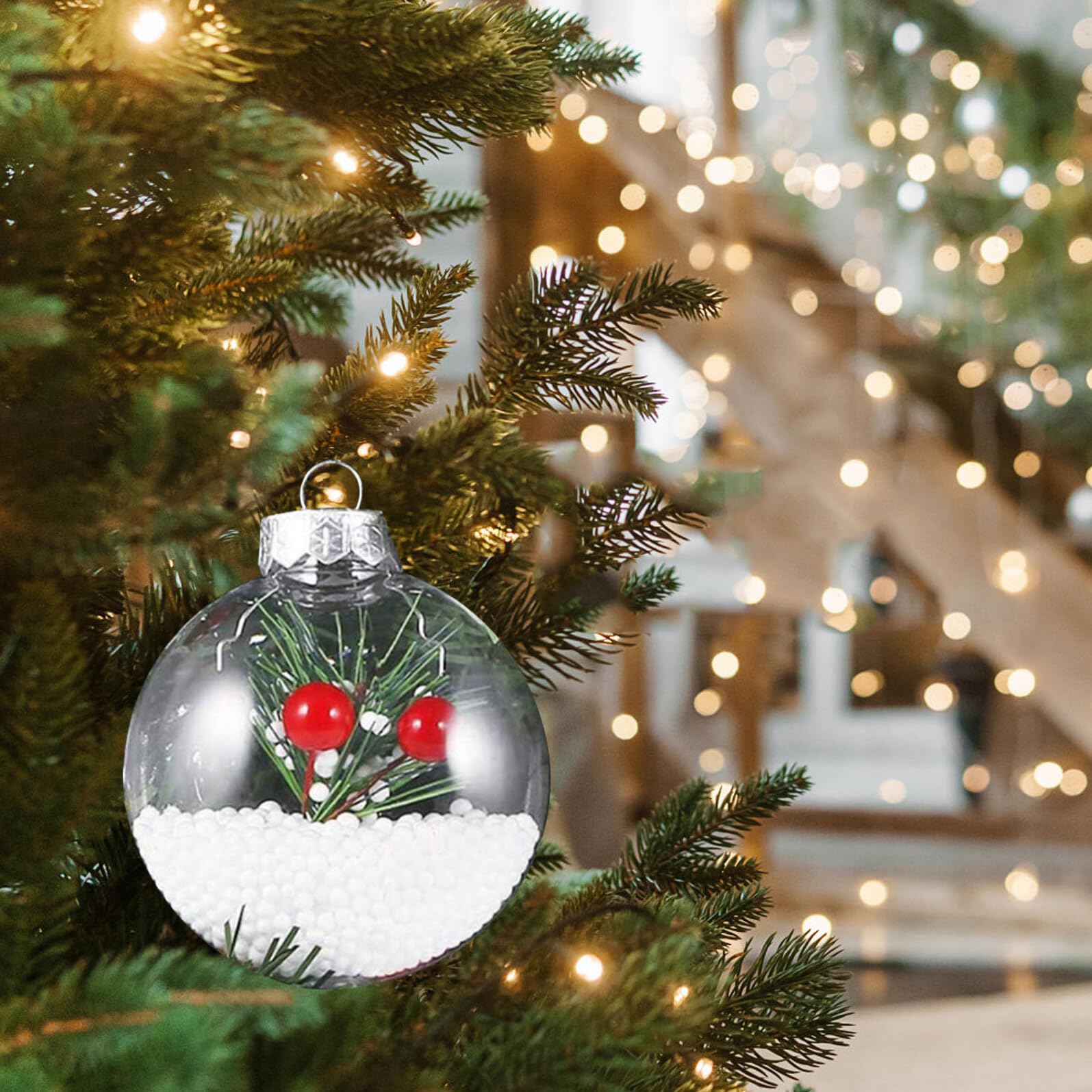 Veemoon Bolas Transparentes para Colgar 80mm 20 Piezas, Adornos Colgantes Huecos para Árbol de Navidad, Decoración DIY para Fiestas Navideñas y Eventos