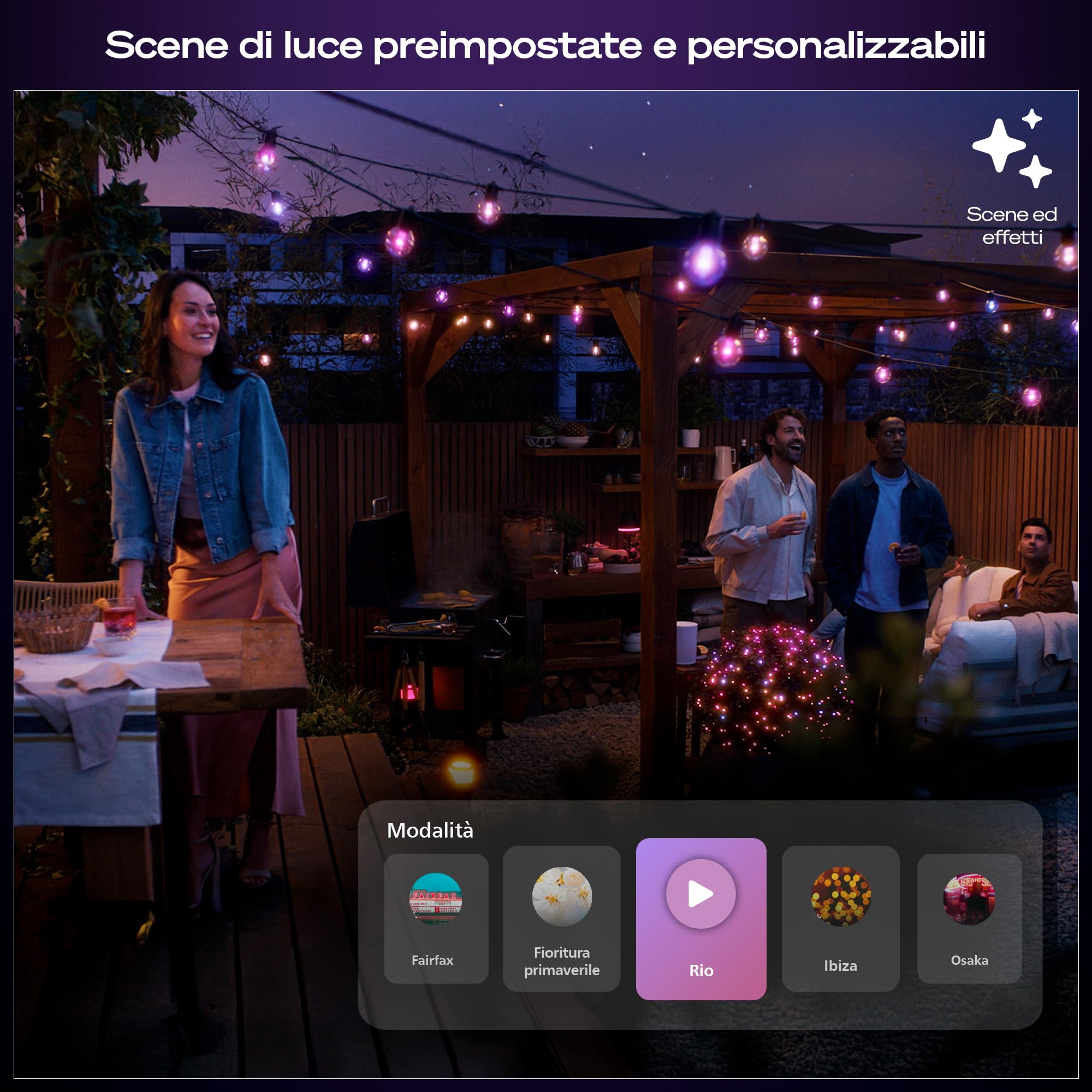 Philips Hue Strisce led dimmerabili a globo Festavia, Led da esterni con intensità regolabile, 10 luci decorative esterno con controllo da app Hue, compatibile con Alexa, Google Assistant e Apple Home