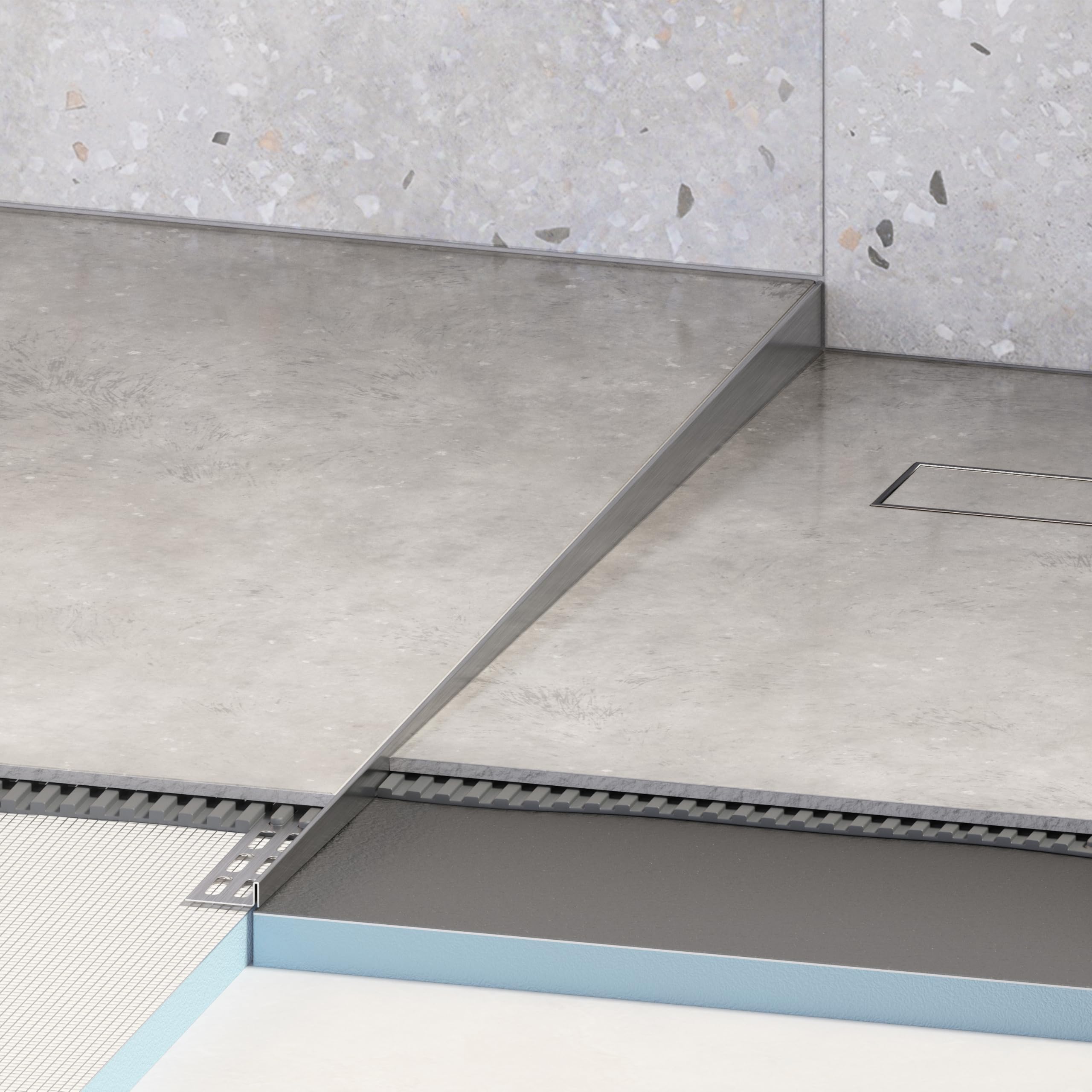 Aquabad Clive Perfil degradado de acero inoxidable para cabina de ducha de 160 cm, versión izquierda, altura del borde 12 mm