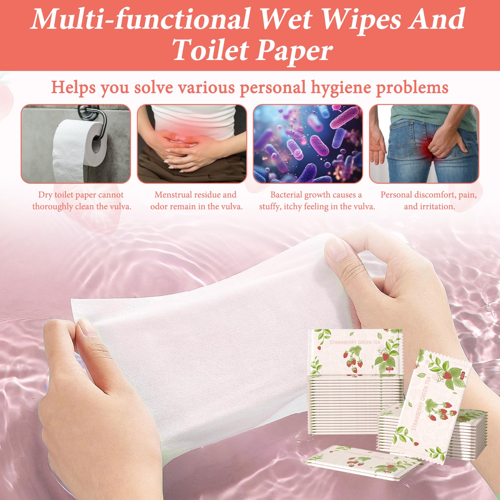 100 PCS Salviette Igienizzanti Mani,salviettine Monouso Singole,water Wipes,Formula Delicata, Adatta All'uso in Casa, in Ufficio E All'aperto.