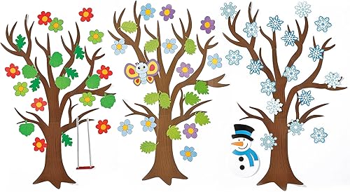 Miniatura 1 de Árbol gigante para el aula con recortes de temporada 136 piezas de primaveraverano otoño e invierno 5 pies de alto decoración de aula