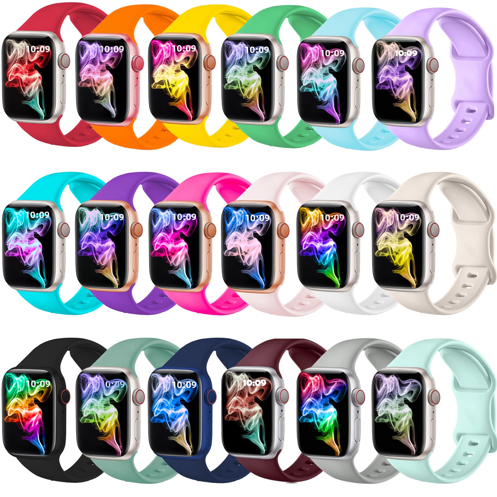 Photo 1 of 18Pack Watch Bands Compatible for Apple Watch Bands 38mm 40mm 41mm 42mm 44mm 45mm 46mm 49mm Women Men, Soft Silicone Sport Band Strap for iWatch Bands Series Ultra 11 10 9 8 7 6 5 4 3 2 1 SE
