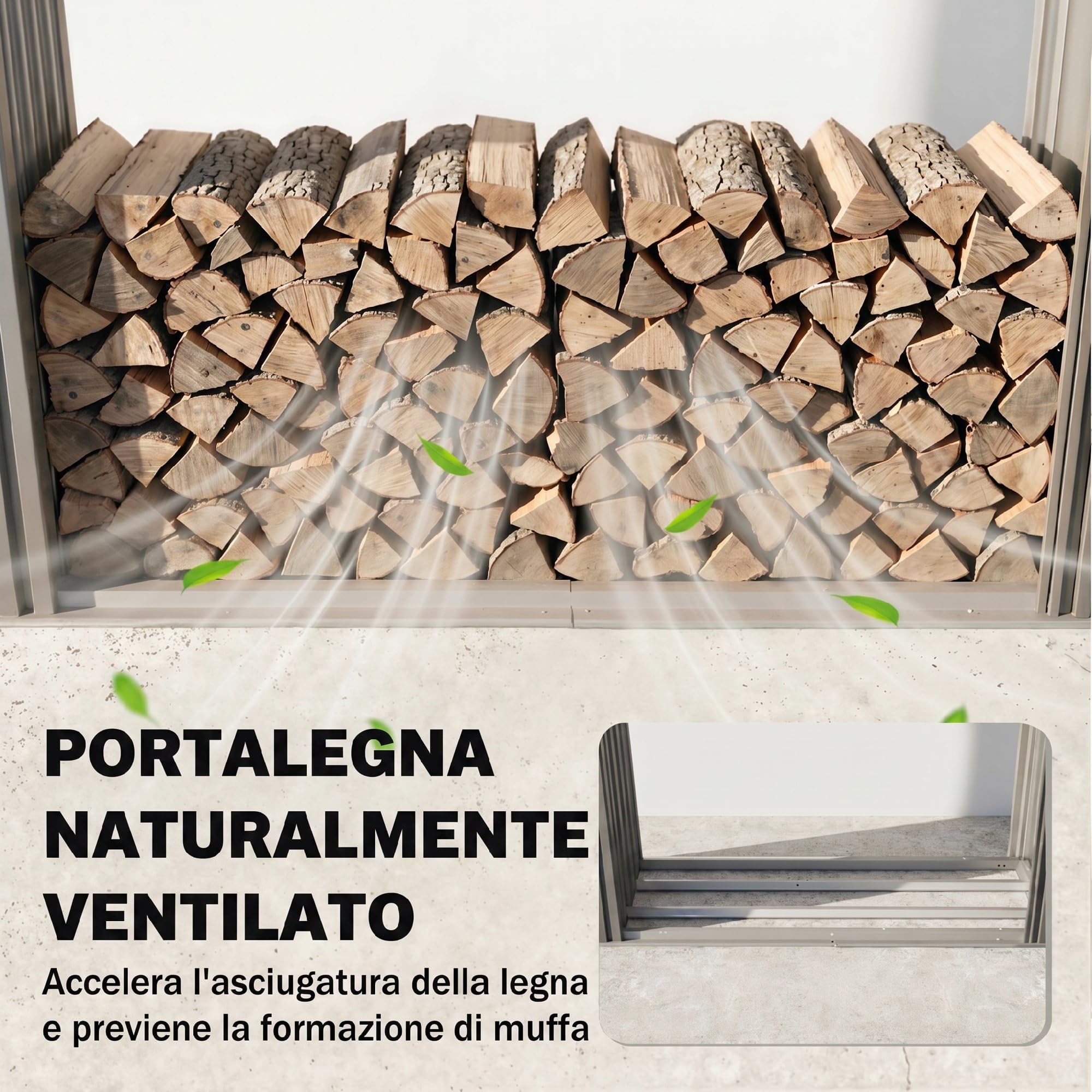 Outsunny Portalegna da Esterno 2 in 1 1.26 m² con Tetto inclinato Grigio | Armadietto Porta Attrezzi, Legnaia da Esterno in Acciaio Zincato, Capanno Casetta Porta Legna
