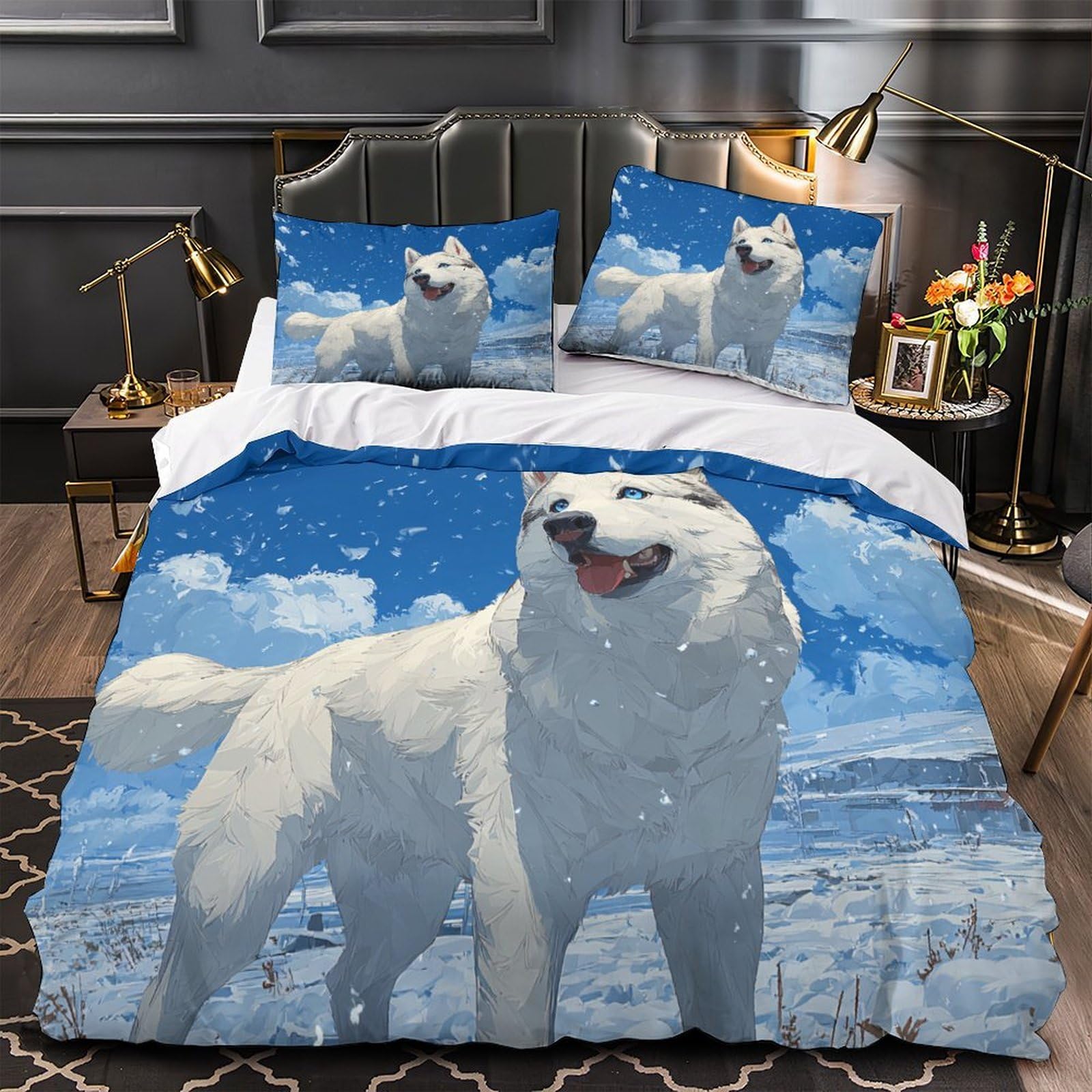 Housse de couette loup 220x240 en microfibre respirante et résistante