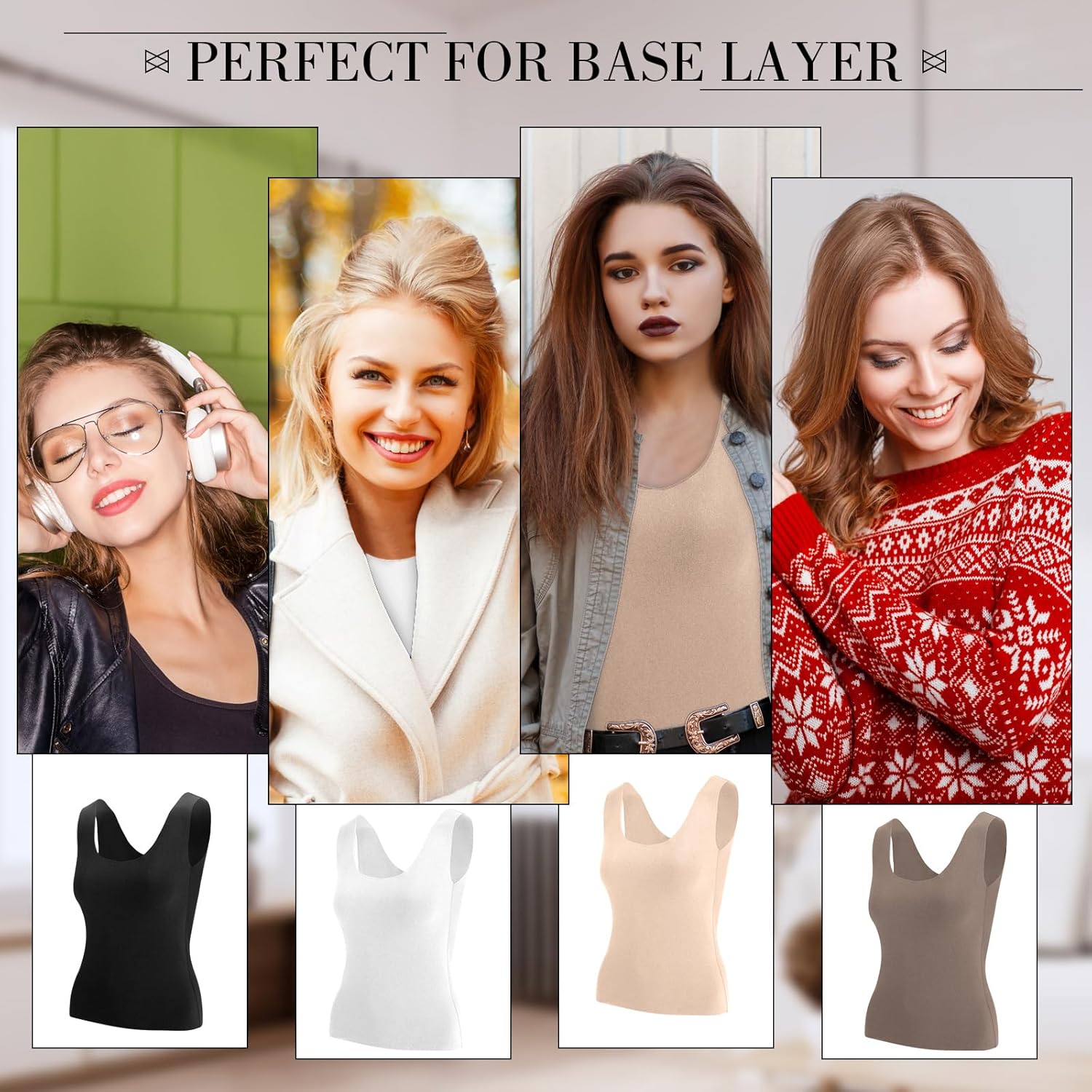 Toulite 4 Pcs Thermal Tank Tops Women Underwear Tops Sleeveless Undershirt for Women Cotton Camisole Warm Base Layer - Image 6